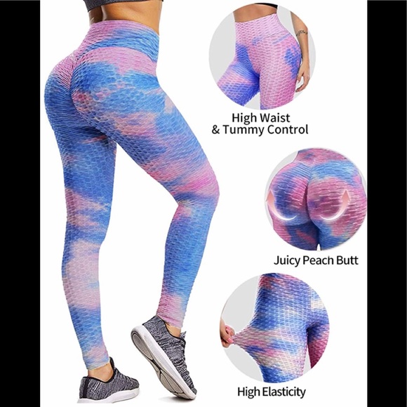 Pink and blue High Waisted Butt lifting leggings🤩 - Picture 1 of 2
